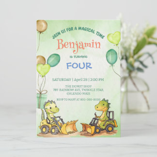 Convite Balão de trator escavador de dinossauro bonito Ani