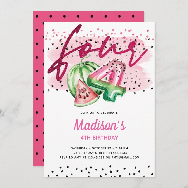 Convite Balão de Verão Letra Melon 4º Aniversário (Frente/Verso)