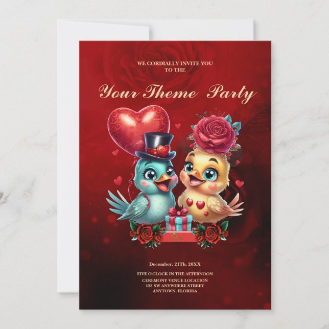 Convite Balão do Coração e Rosa Magia: Um Romance Pintado, (Frente)