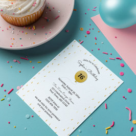Convite Balão Dourado e Confetti qualquer número Aniversár