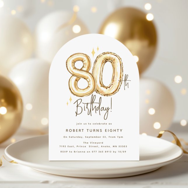 Convite Balão Dourado Oitenta Aniversário de 80 Anos (Criador carregado)
