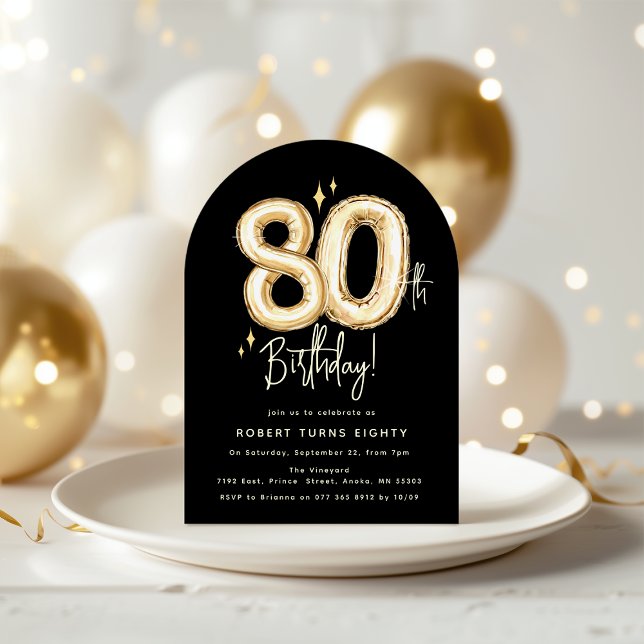 Convite Balão Dourado Tendência Oitenta Aniversário 80 (Criador carregado)