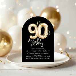 Convite Balão Dourado Tendência para 90 Anos de Idade