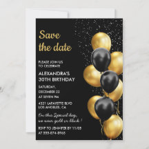 Balão Elegante Preto e Dourado para Salvar a Data 