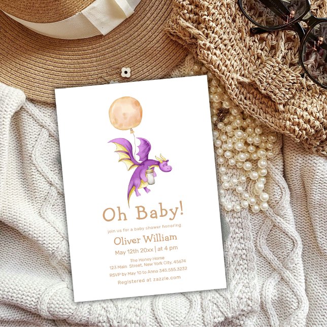 Convite Balão Fairytale Dragon Chá de fraldas (Balloon Fairytale Dragon Bottle Baby Shower Invitation)