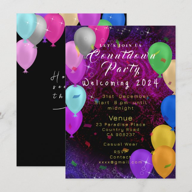 Convite Balão feliz ano novo (Frente/Verso)