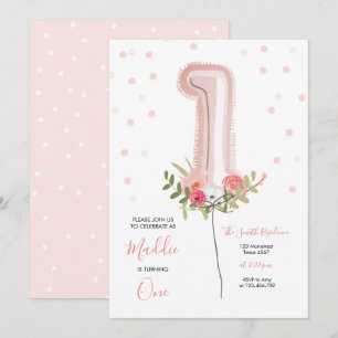 Convite Balão Floral Primeiro Aniversário Chamando Garot