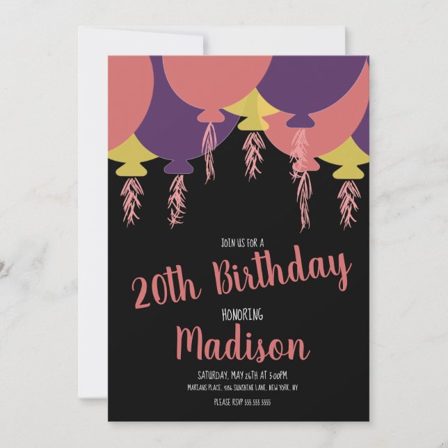 Convite Balão Flutuante Desenhado À Mão Qualquer Idade (Frente)