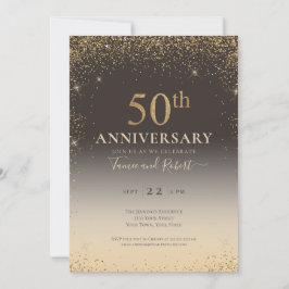 Convite Balão Glitter Dourado Elegante 50º Aniversário