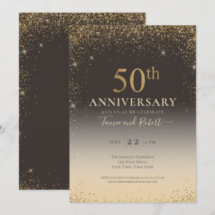 Convite Balão Glitter Dourado Elegante 50º Aniversário