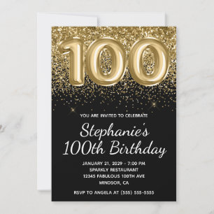 Convite Balão negro brilhante Dourado brilhante 100º anive