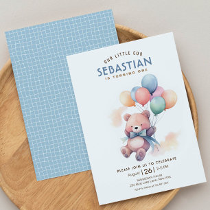Convite Balão pastel de ursos peludos Beary primeiro anive
