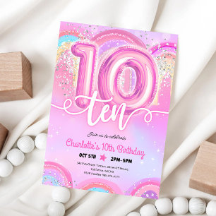 Convite Balão Pastel Rosa Aniversário de 10 anos