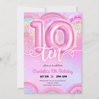 Convite Balão Pastel Rosa Aniversário de 10 anos