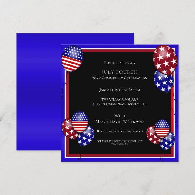 Convite Balão Patriótico Decorrido em 4 de julho (Frente/Verso)