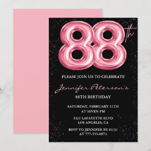 Convite Balão Preto Rosa Glam 88º aniversário