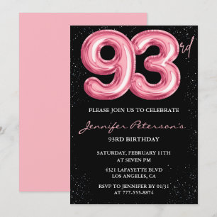 Convite Balão Preto Rosa Glam 93º aniversário
