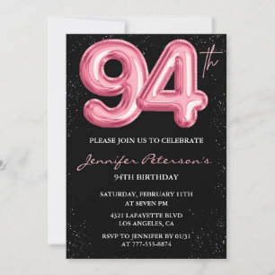 Convite Balão Preto Rosa Glam aniversário de 94 anos