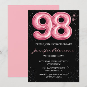 Convite Balão Preto Rosa Glam aniversário de 98 anos
