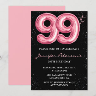 Convite Balão Preto Rosa Glam aniversário de 99 anos
