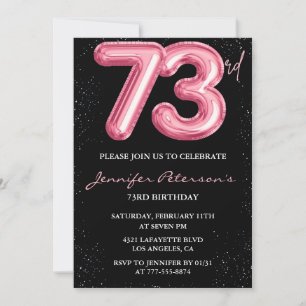 Convite Balão Preto Rosa Glam Glitter Aniversário de 73 an