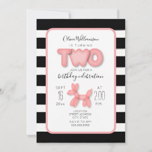Convite Balão Preto + segundo aniversário Rosa Branco