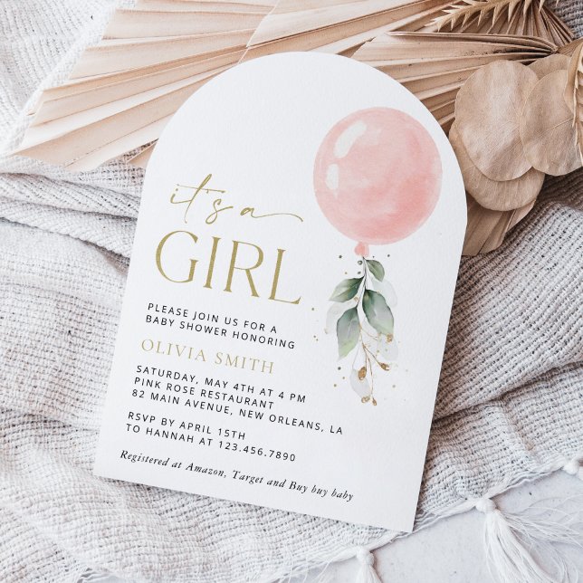 Convite Balão rosa, Eucalyptus, Greenerescência, Chá de fr (Criador carregado)