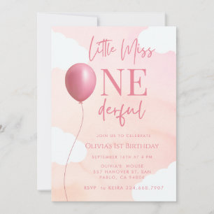 Convite Balão Rosa Little Miss Onederful Aniversário de 1