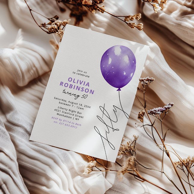 Convite Balão Roxo da Moda para Aniversário de 50 anos (Criador carregado)