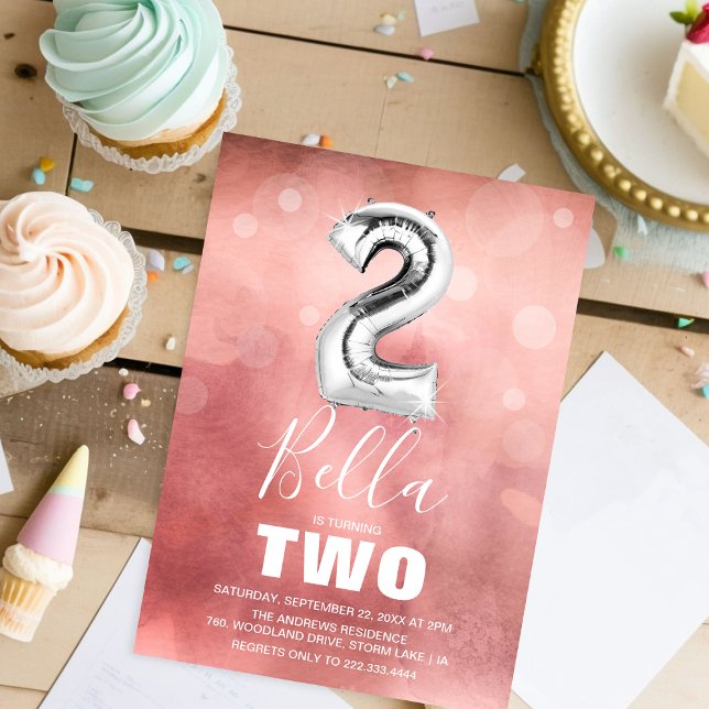 Convite Balão segundo aniversário Prata | Festa Rosa Giras (Criador carregado)