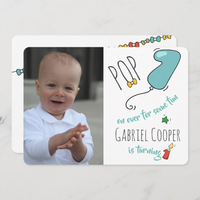 Convite Balão tirado do aniversário dos meninos mão (Frente/Verso)