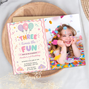 Convite Balão Três Vezes o Fun 3º Aniversário Foto