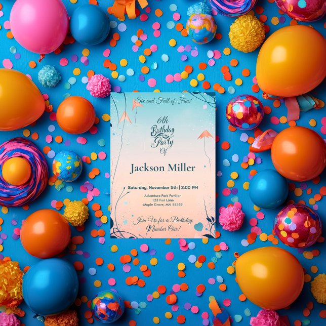 Convite Balão Whimsical Aniversário com Pinguim Cute (Criador carregado)