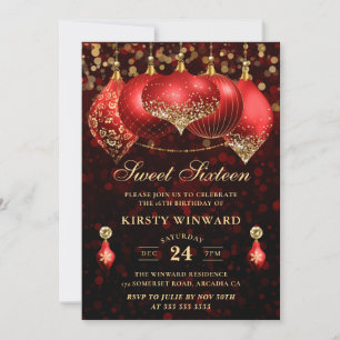 Convite Balas de Natal Douradas e Vermelhas elegantes 16