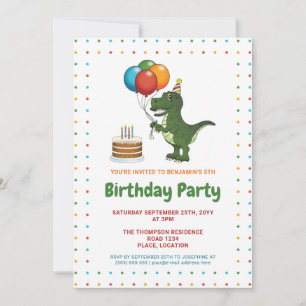 Convite Balcões Coloridos de Aniversário de Tiranossauro R