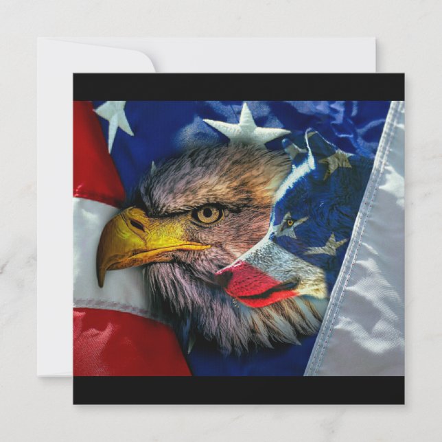 Convite Bald Eagle Wolf American Flag (Frente)