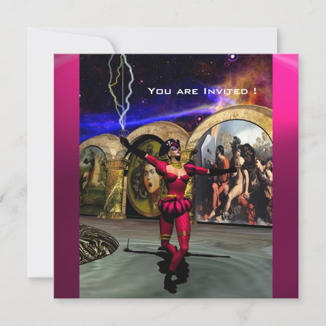 Convite BALÉ ANDROID,Ficha científica azul-rosa vermelha (Frente)