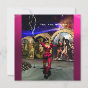 Convite BALÉ ANDROID,Ficha científica azul-rosa vermelha