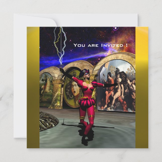 Convite BALÉ ANDROID,Ficha de Ciência Azul Amarelo Vermelh (Frente)