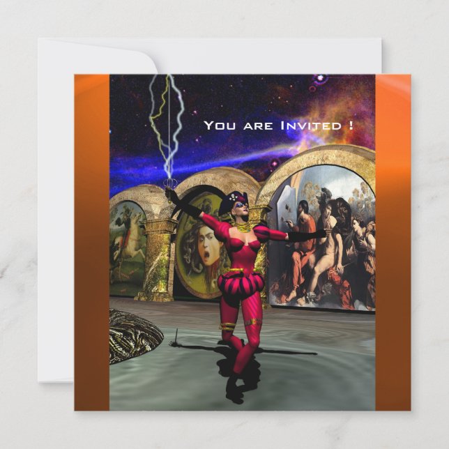 Convite BALÉ ANDROID,Ficha de Ciência Azul Cor-de-laranja  (Frente)