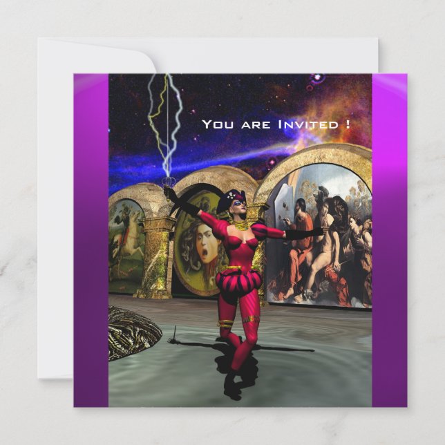 Convite BALÉ ANDROID,Ficha de Ciência Azul Roxo Vermelho (Frente)