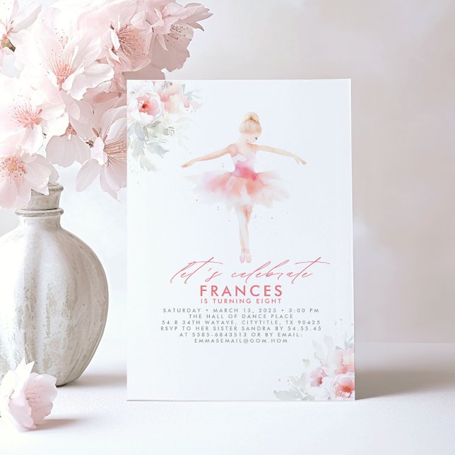 Convite Balé Ballerina Festa de aniversário Rosa Floral (Ballerina Elegant Birthday Invitations)