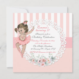 Convite Balé Ballerina Tutu Lace White Stripes Rosa