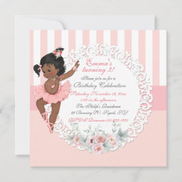 Convite Balé Ballerina Tutu Lace White Stripes Rosa