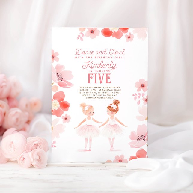 Convite Balé bonito Ballerinas Festa de aniversário Floral (Ballerina Pretty Birthday Invitations)