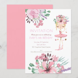 Convite Balé Dancer Florals Girls 6 Festa de aniversário
