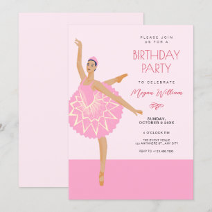Convite Balé de dança Rosa Ballerina