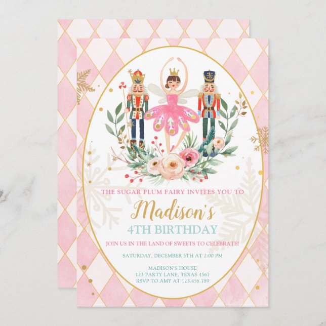 Convite Balé De Noite De Noite De Nutcracker (Frente/Verso)