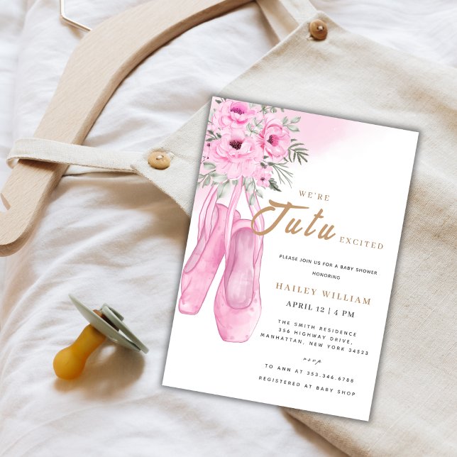 Convite Balé Elegante Tu Ballerina Chá de fraldas Garota (Elegant TuTu Ballerina Ballet Girl Baby Shower Invitation)