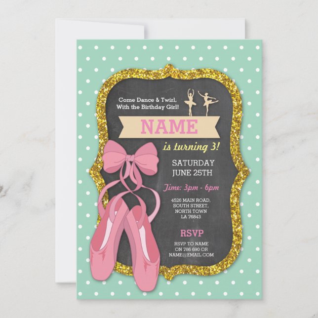 Convite Balé Festa de aniversário Tutu Ballerina Meninas C (Frente)